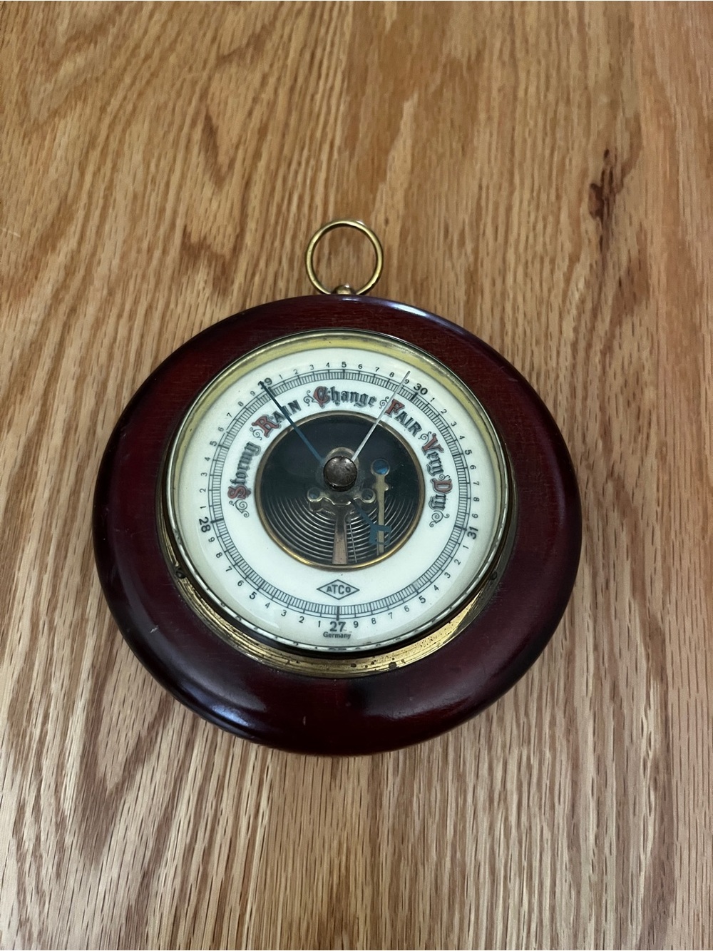 Vintage Collectible ATCO Scientific Brown Wall Barometer - Cream Dial